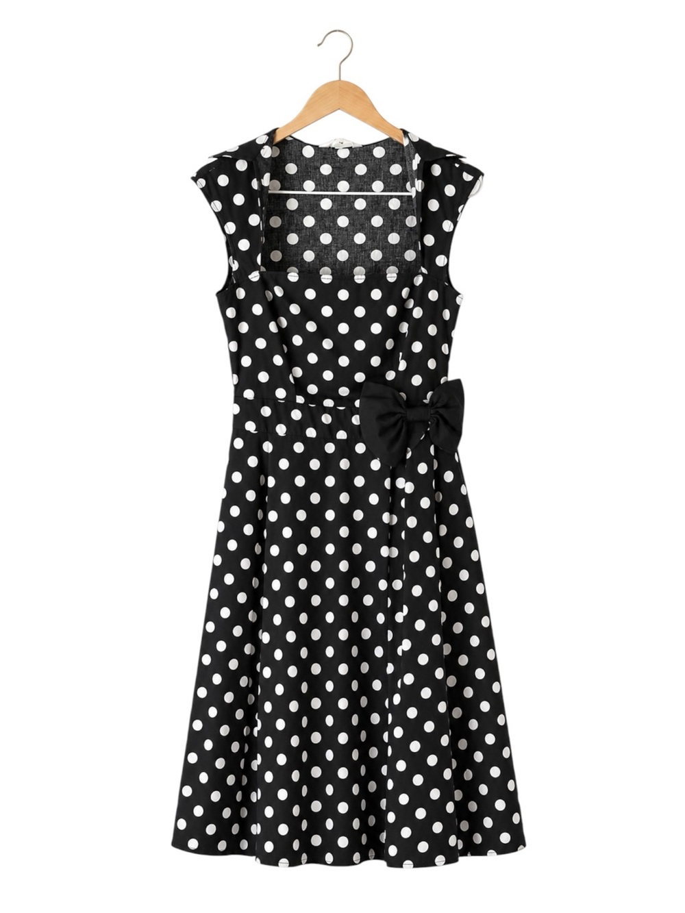 Black White Polka Dot Fit & Flare Bow Dress Retro Rockabilly Size 36 Small Retro